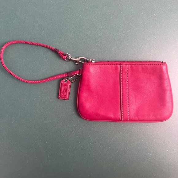 Coach Coral Red Leather 6”x4” wristlet - Picture 1 of 7